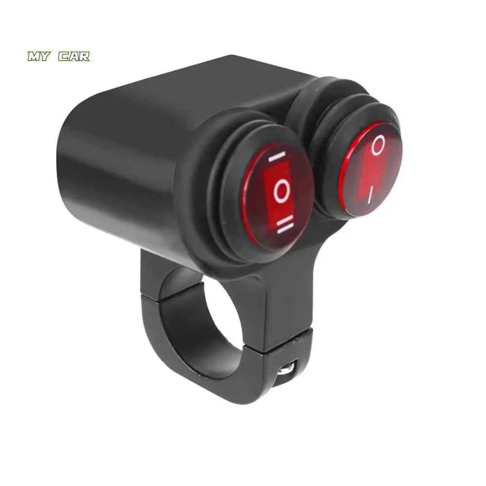 

Aluminum Alloy Motorcycle Light Switch Waterproof DC12V Handlebar Mount Switch Button Dual Button Red Pilot Lamp