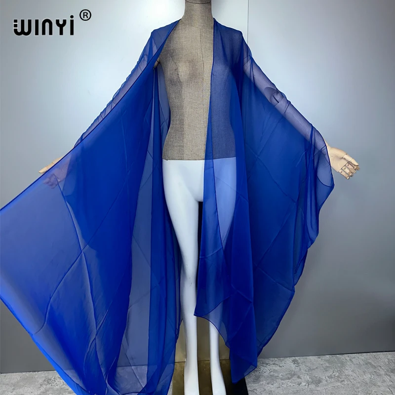 WINYI شاطئ مثير التستر لملابس النساء كيمونو ملابس السباحة كيب فستان صيفي 2025 بحر فستان غزل منظور أحادي اللون