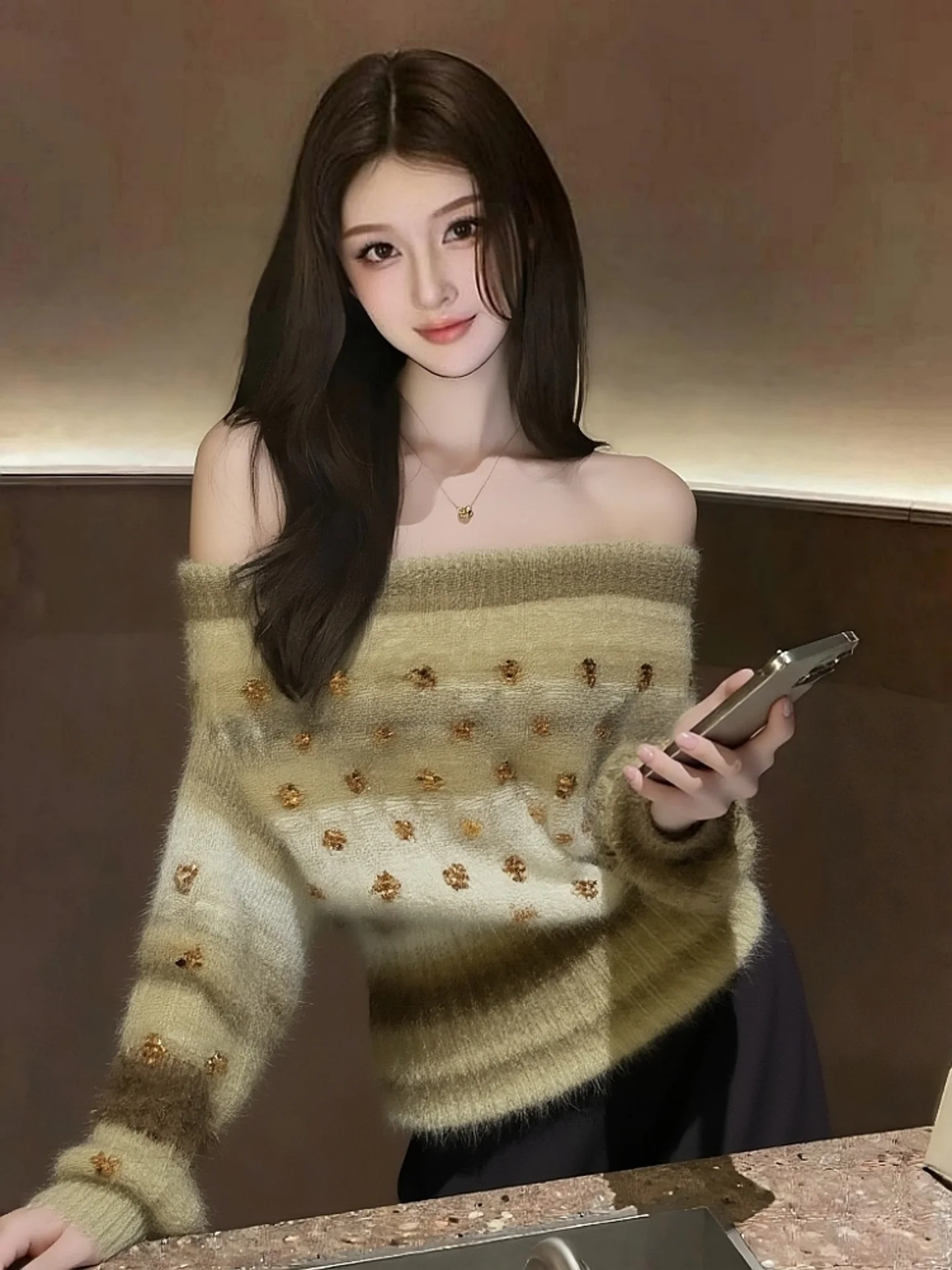 

Свободный, мягкий и уютный вязаный кардиган в полоску на одно плечо для женщин, повседневный, универсальный, осенне-зимний, эксклюзивно онлайн