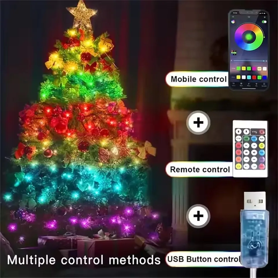 5 متر/10 متر RGBIC USB ستينغ ضوء بلوتوث APP لتقوم بها بنفسك LED الجنية أضواء جارلاند الديكور لعيد الميلاد الزفاف حفلة عيد ميلاد السنة الجديدة
