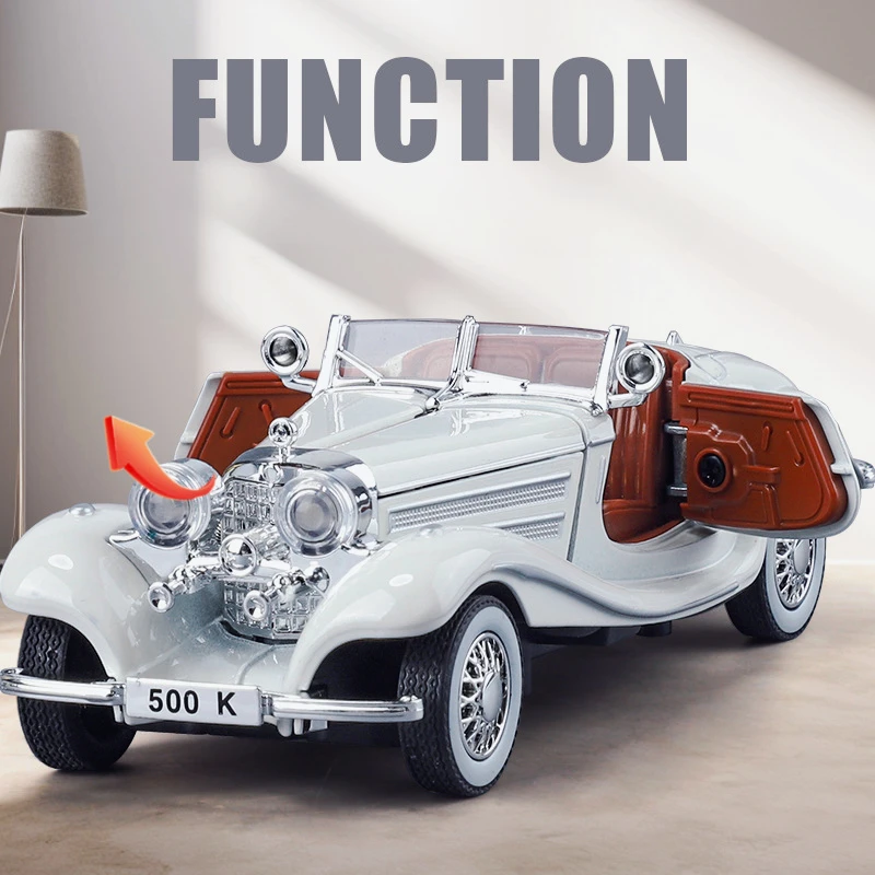 

1: 32 Mercedes Benz 500K simulation vintage car model sound and light feedback toy car collection ornaments holiday gifts