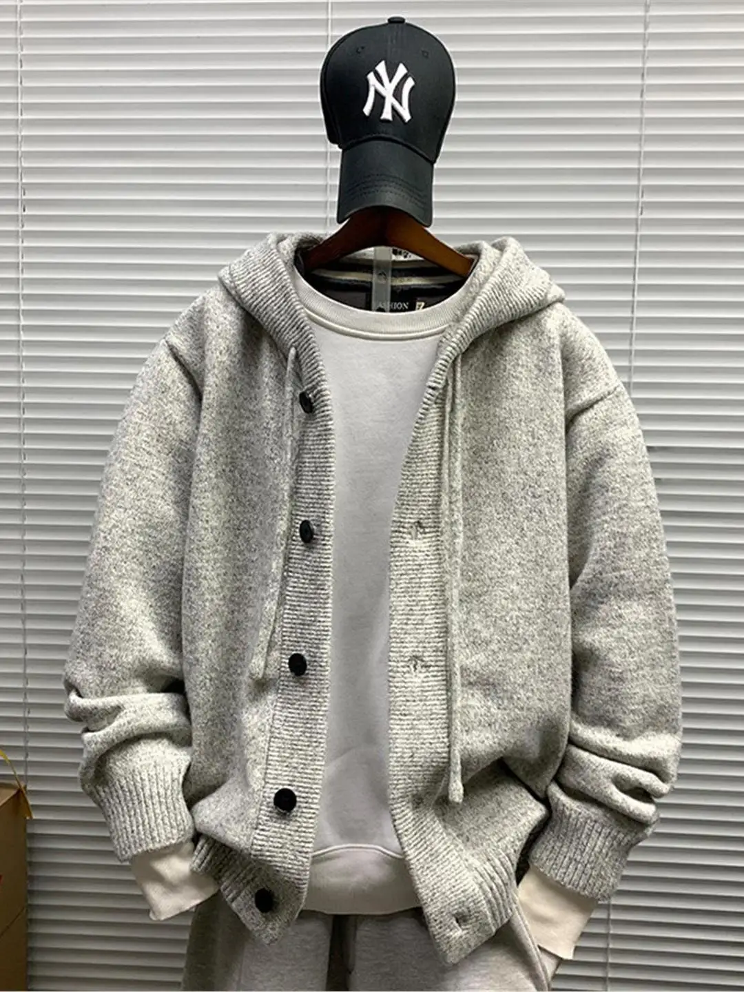 

Autumn Winter New Lazy Sle Knitted Sweater Coat Men High Sensation Casual Loose Trendy Brand Hooded Open Cardigan Sweater