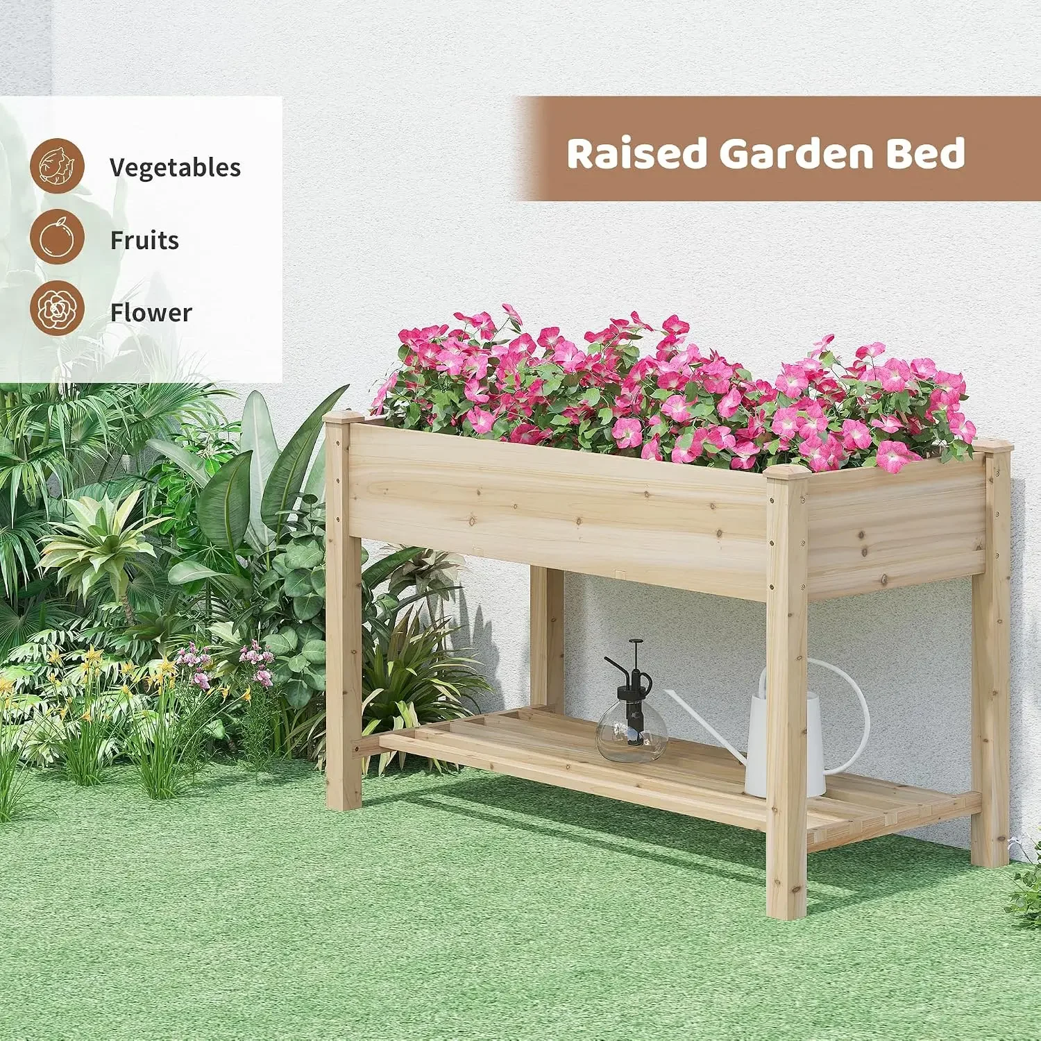 Raised Garden Bed with Legs Elevated Wooden Planter Box Stand Large Planter Stand Box for Fruits Vegetables Flowers with Divider