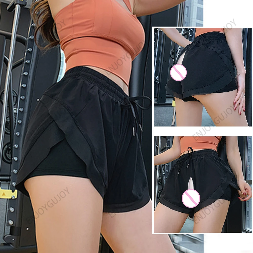 Pantalones cortos invisibles de Fitness con entrepierna abierta para mujer, ajuste suelto para sexo al aire libre, cintura alta, adelgazamiento,