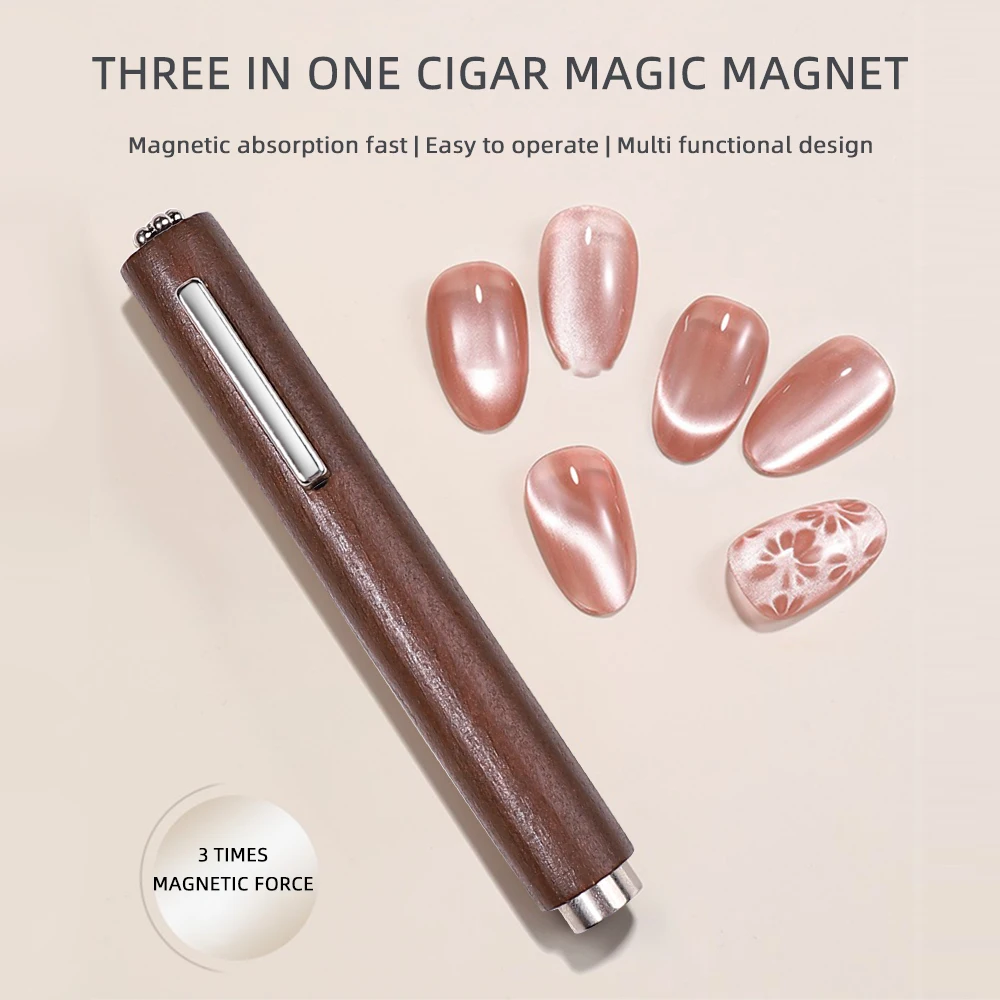 Bolígrafo magnético de madera 3 en 1, herramienta artística de uñas de fuerza magnética fuerte para esmalte de Gel de ojo de gato, palo magnético de manicura multifuncional ﻿
