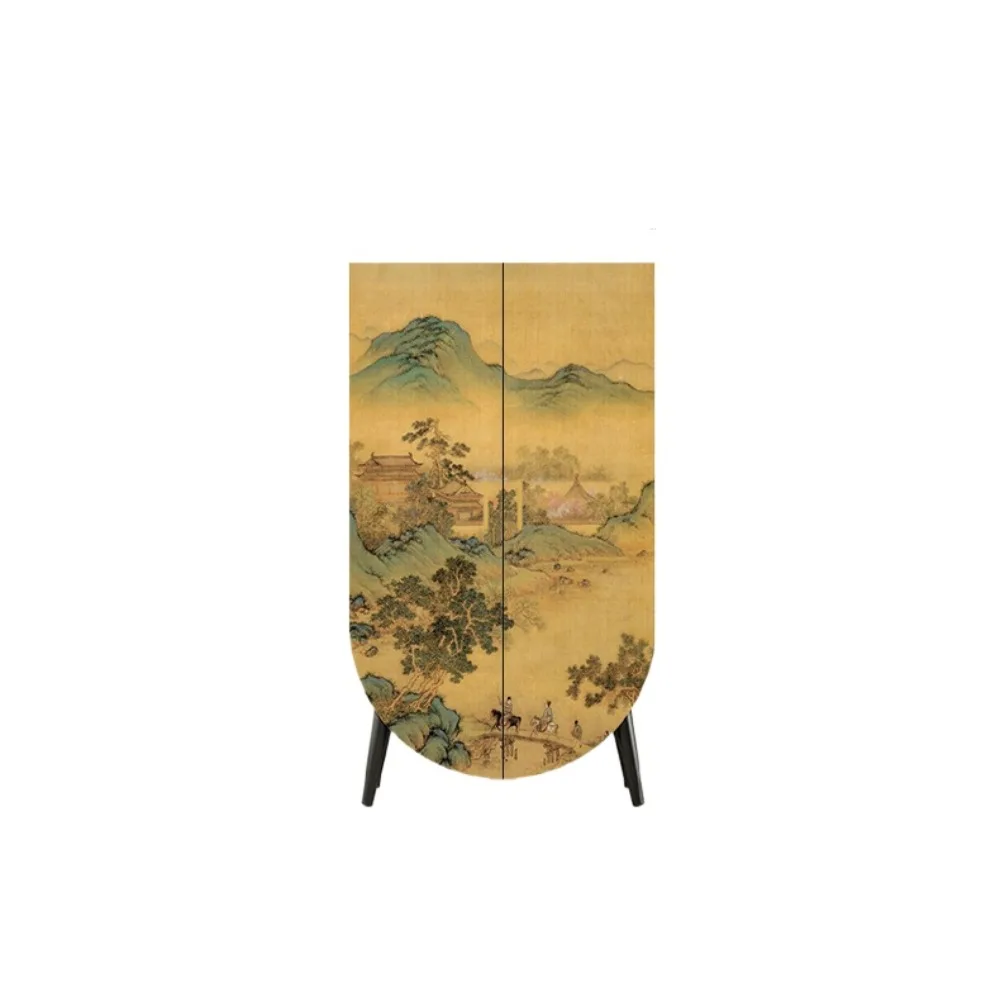 

New Chinese landscape painting solid wood wardrobe, bedroom home cloakroom cabinet