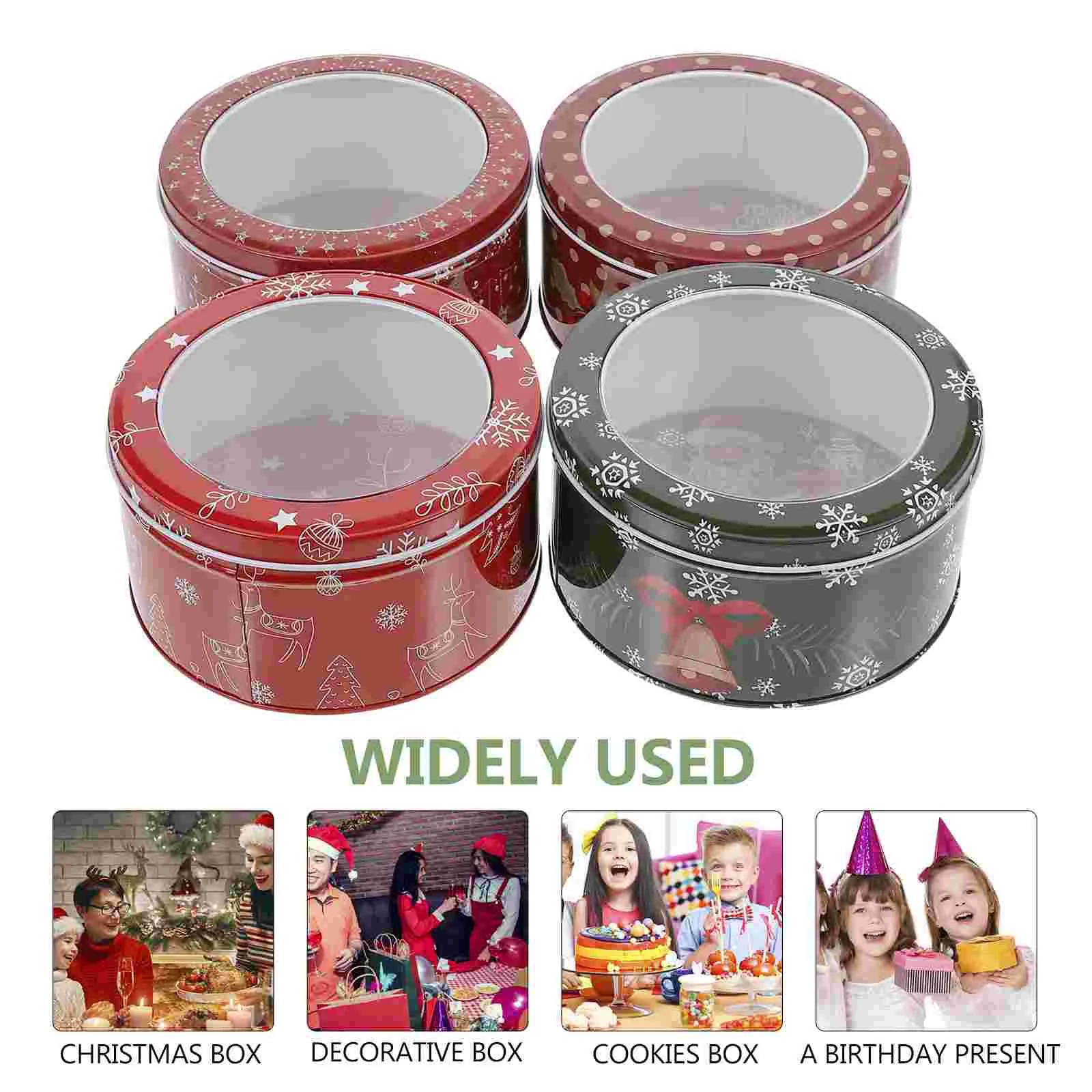 

4 Pcs Cookie Containers for Gift Giving Christmas Tin Box Candy Boxes Case Jars Party Favors Holder Iron