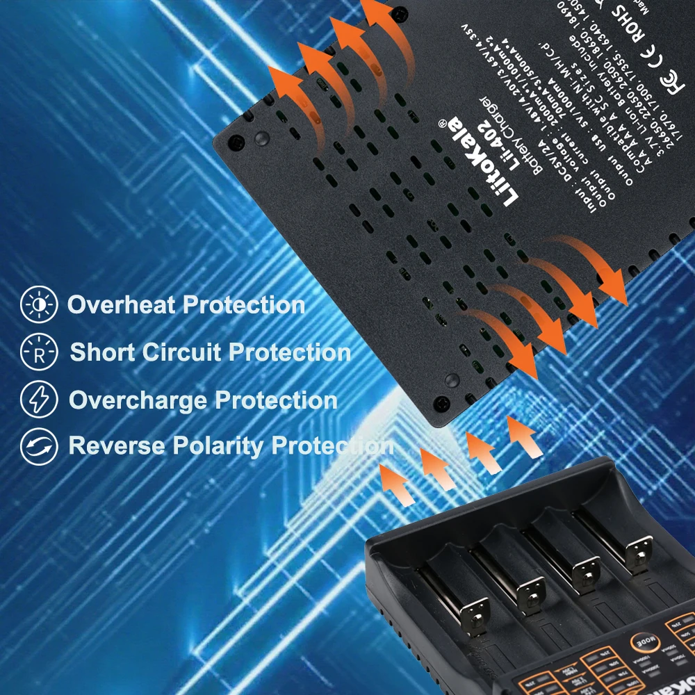 LiitoKala-شاحن بطارية عالمي لـ 18650 26650 16340 25500 14500 NiMH AA/AAA، متوافق مع 1.2 فولت 3.7 فولت 3.2 فولت 3.85 فولت #6