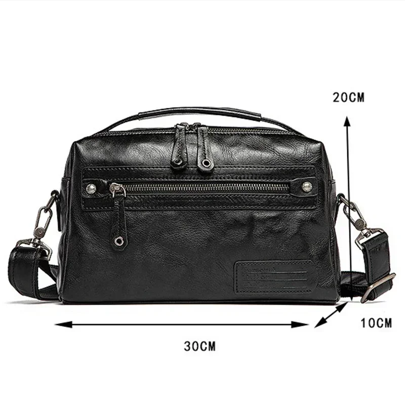 Bolsa de ombro de couro genuíno para homens, bolsa crossbody vintage de grande capacidade para motociclista, bolsa quadrada pequena de couro portátil