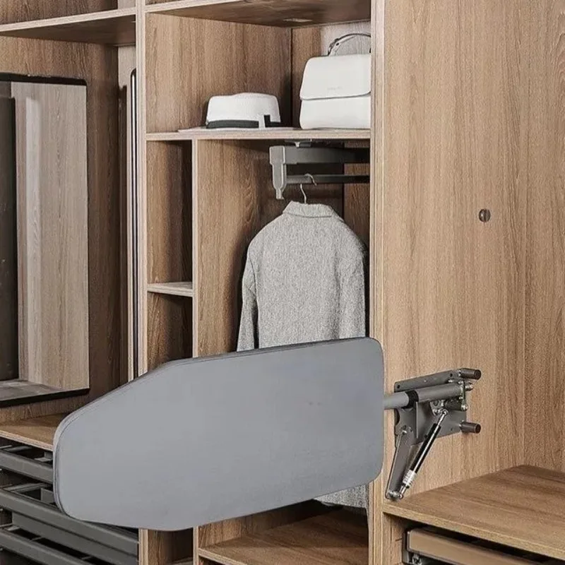 Wardrobe side ironing board hidden iron rack telescopic damping folding cloakroom