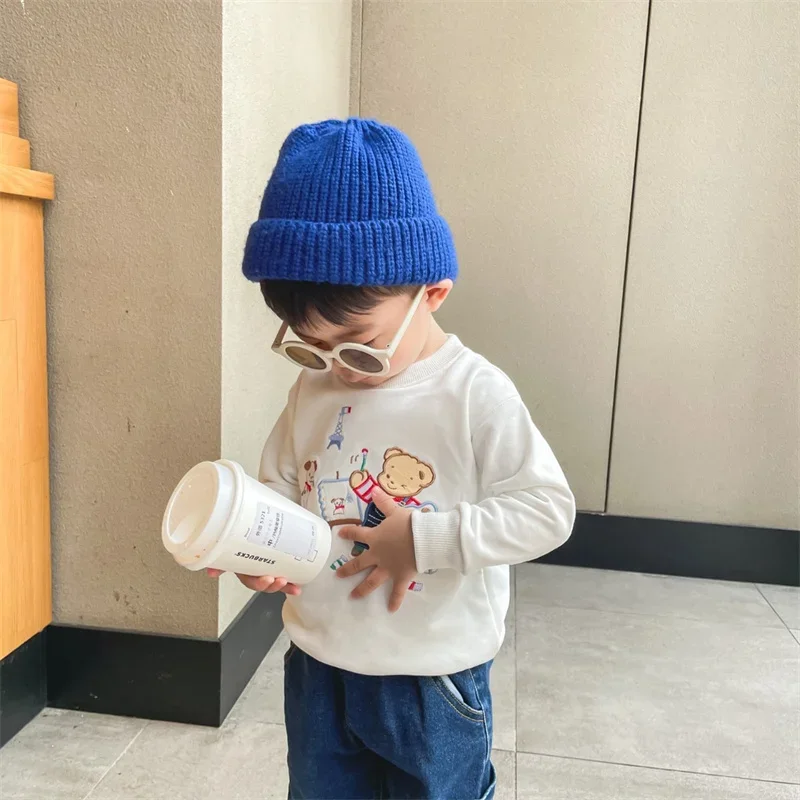 Familiar Boy Hoodie Long Sleeved Cotton Children Little Painter Cartoon Bear Suitable Height 90cm-130cm Tops