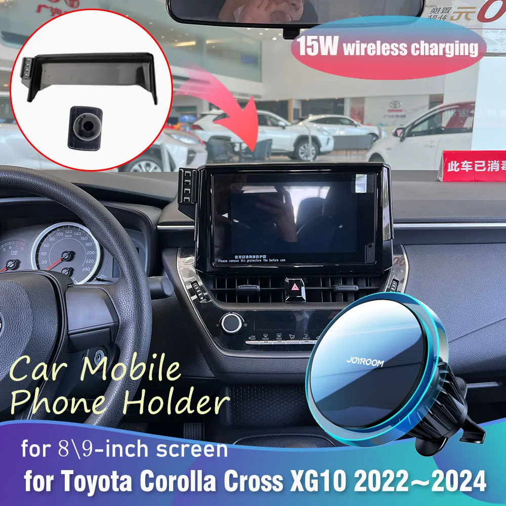 

Держатель мобильного телефона для Toyota Corolla Cross XG10 Hybrid 2022 ~ 2024, магнитный зажим для беспроводной зарядки с подсветкой, аксессуары для iPhone