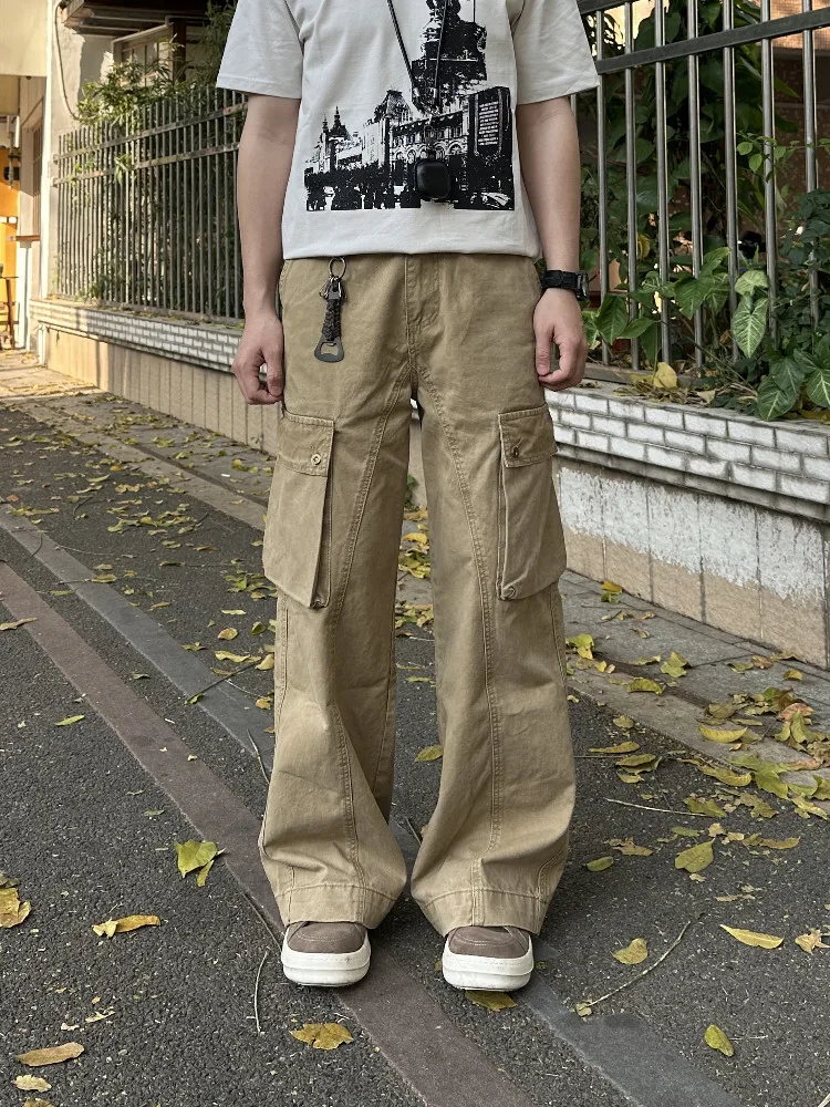 Vintage Washed American High Street Loose Straight Leg Jeans Men's Women's Multi-Pocket Workwear Casual mid Waist Jeans