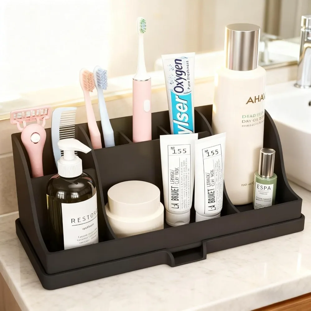 Silikon-Zahnbürsten- und Zahnpasta-Ständer, Badezimmer-Arbeitsplatten-Organizer mit Abflusslöchern, Aufbewahrungsbox für Toilettenartikel