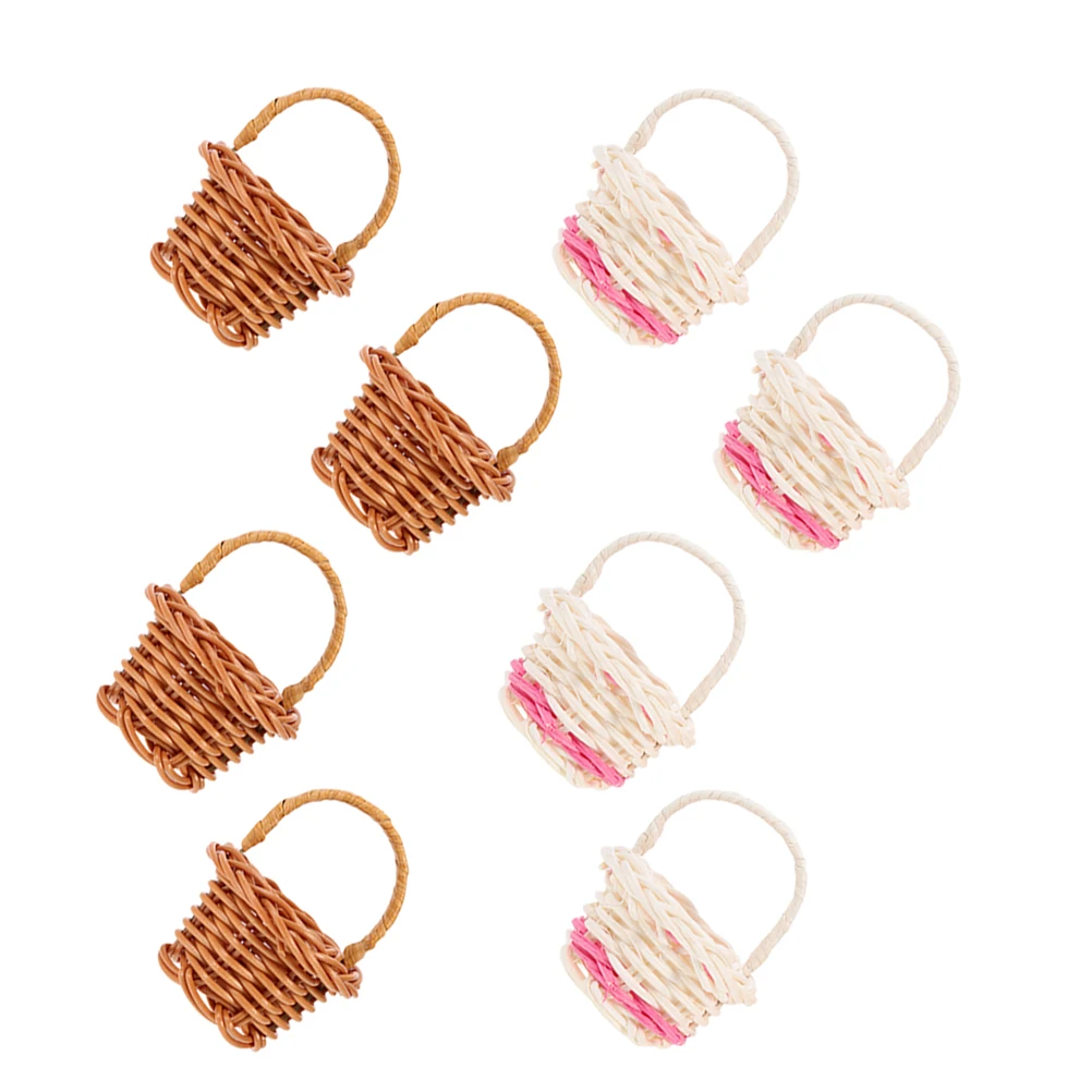 

8 Pcs Rattan Shopping Basket Desktop Decorative Flower Mini Woven Little with Handle