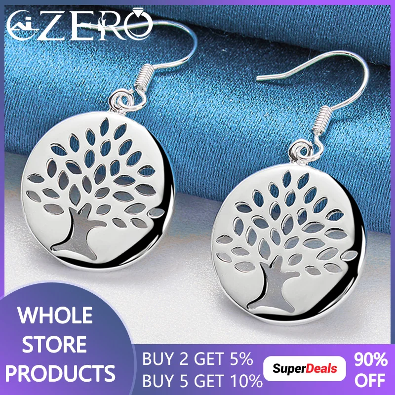 

ALIZERO 925 Sterling Silver Round Tree Earrings For Women Drop Earring Lady Wedding Engagement Party Fashion Jewelry Accessories