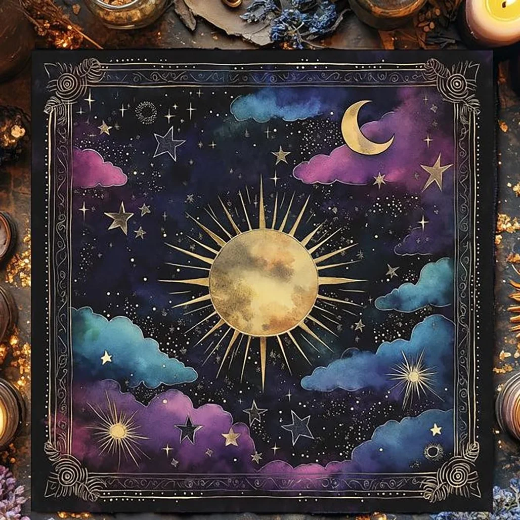 50/75/110/137cm Mystical Sun Moon Star Tarot Tablecloth Mat Celestial Astrology Altar Cloth Divination Meditation Witchy Decor