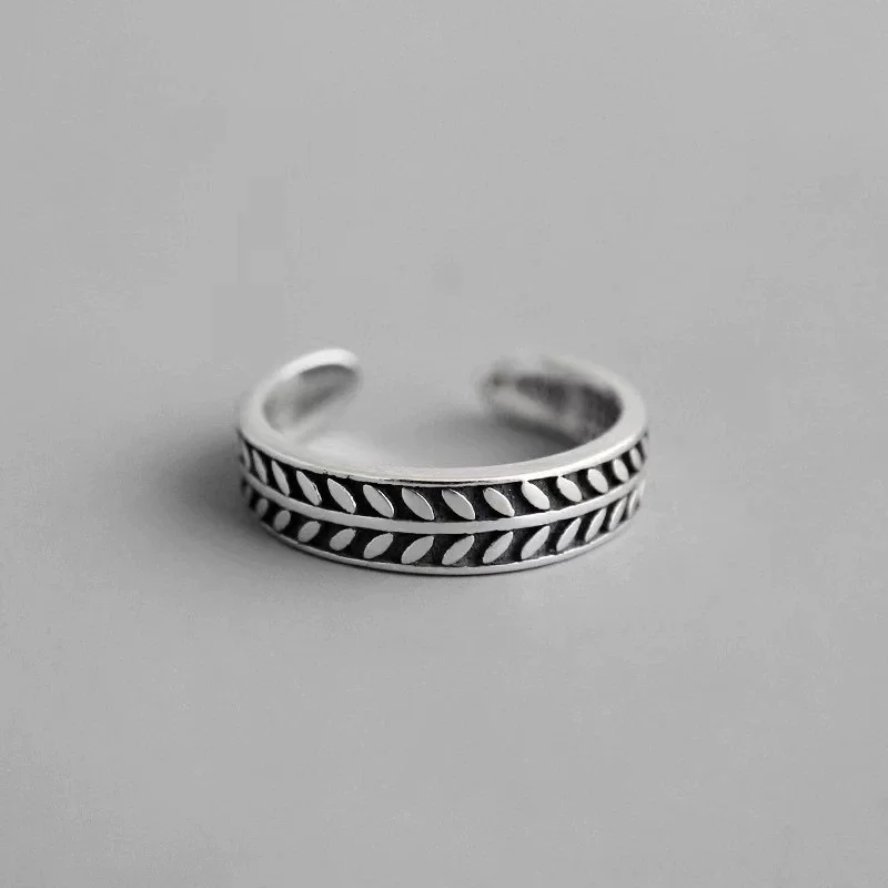 Hot selling new 925 sterling silver vintage vintage vintage style leaf simple olive branch leaf personalized open ring for women