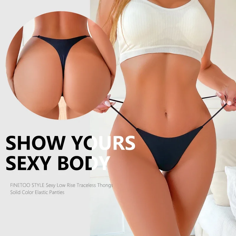 3Pcs/Set Traceless Ice Silk Thongs Panties For Women Sexy Low Rise Elastic Belt Underwear Female Solid Color Breathable G-string