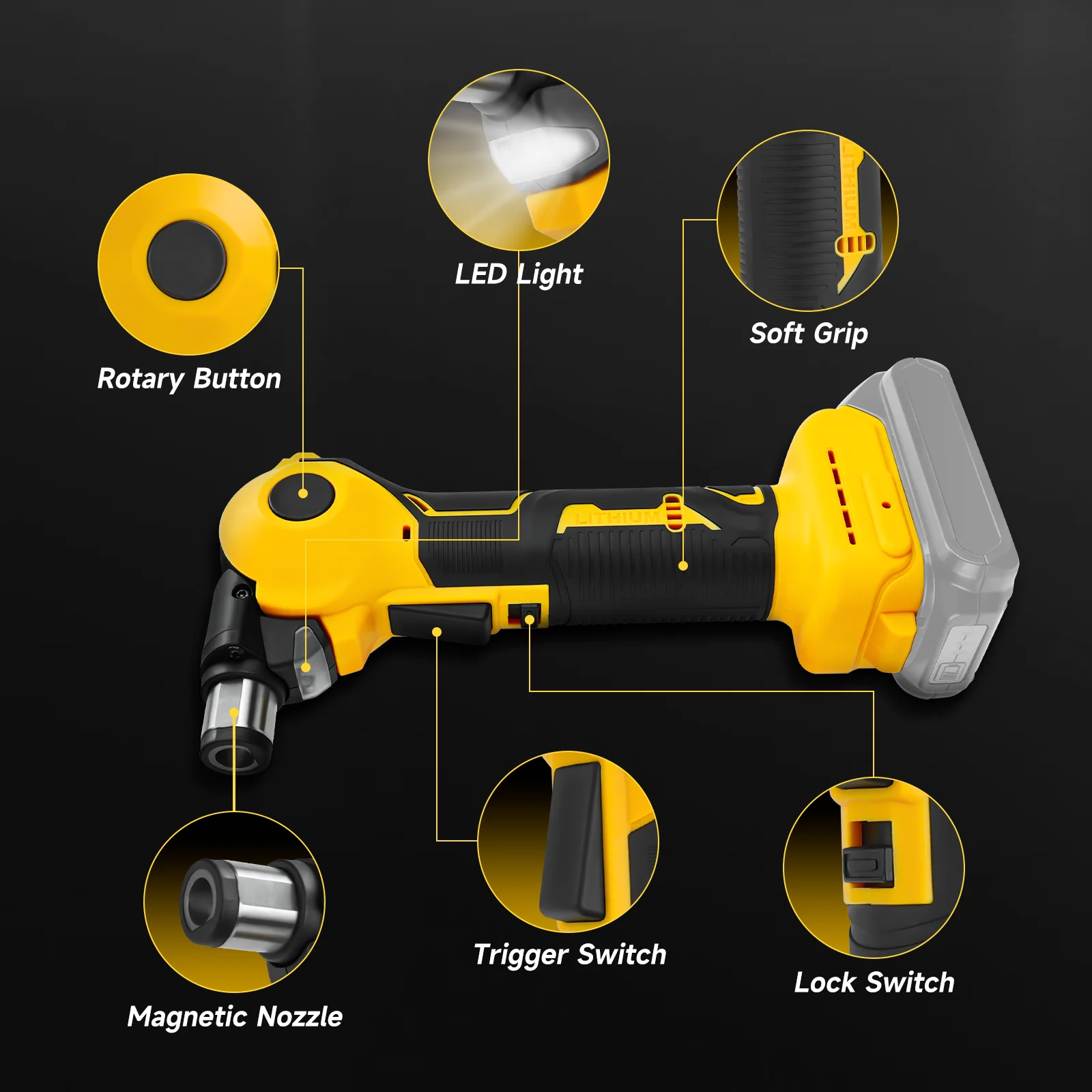 جهاز تثبيت النخيل اللاسلكي 20000 دورة في الدقيقة 0-90 °   مطرقة أوتوماتيكية كهربائية قابلة للتعديل مع رأس مغناطيسي لبطارية ديوالت 20 فولت (بدون بطارية)