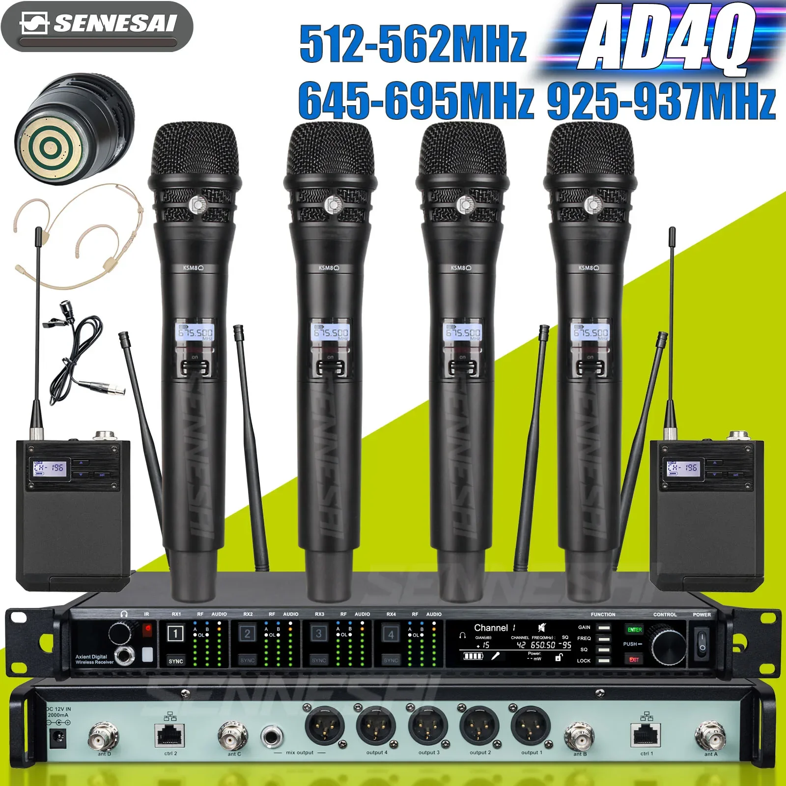 

SENNESAI AD4Q Professional Wireless Microphone KSM8/11 Radio System 4-Channel Microfone Headset Mic Lavalier Microfono For Stage