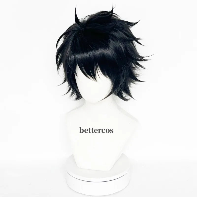 L.Lawliet Cosplay Wig L Short Black Shaggy Layered Heat Resistant Costume Hair Wig + Wig Cap