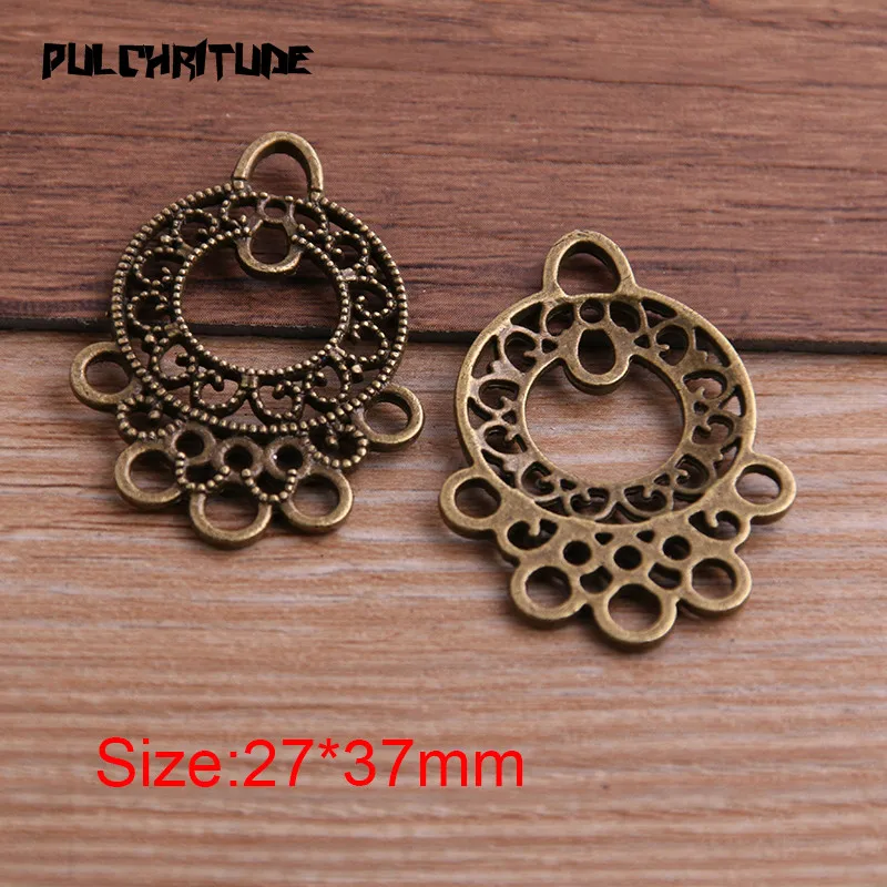 6pcs 27*37mm Two Color Zinc Alloy Necklace Charm Jewelry DIY Hollow Simple Round Connector Pendant Necklace