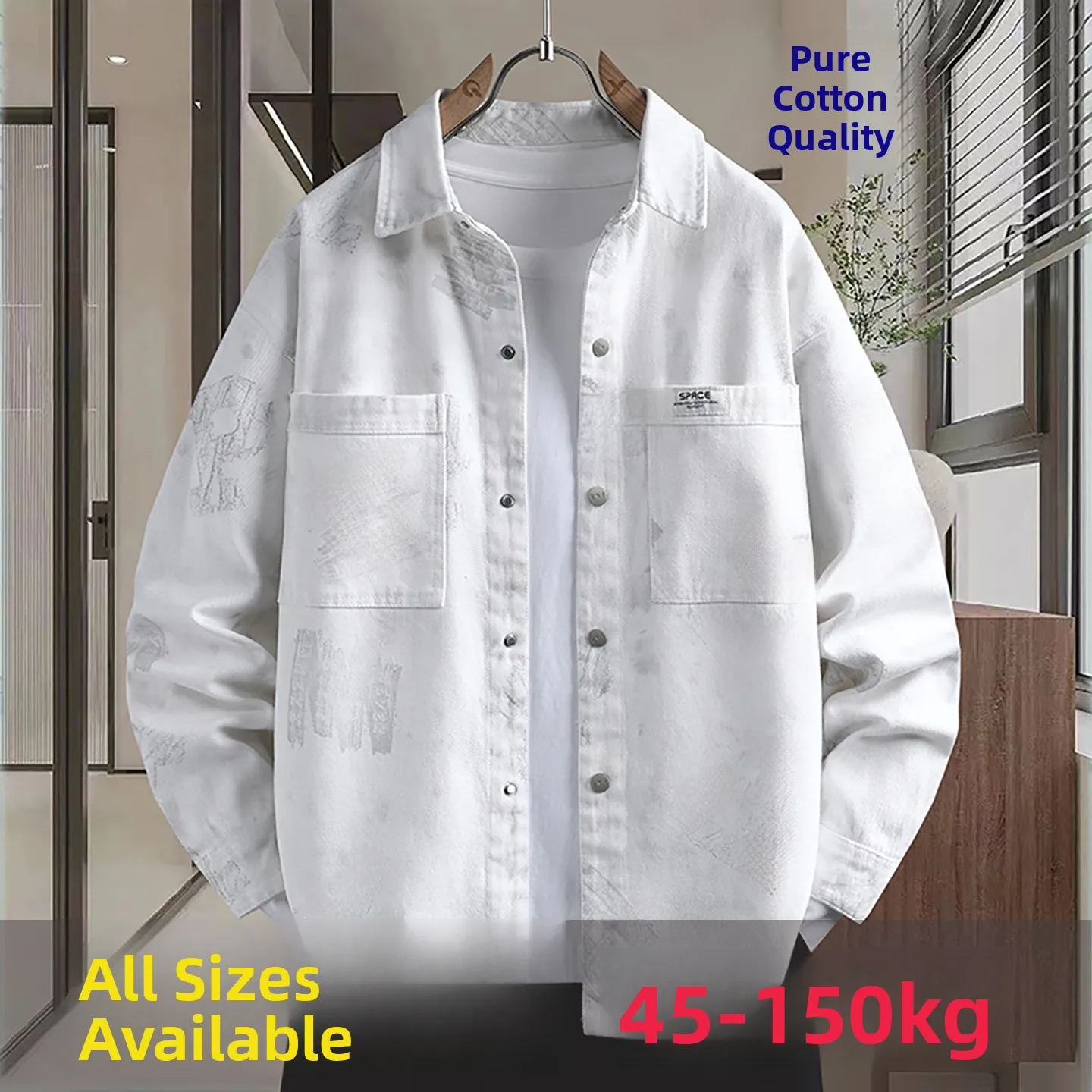 

Waed Pure Cotton Long Sve irt Jaet for Men Trendy Brand Teenage Large Size Casual Sle Antistatic Non Sinkage