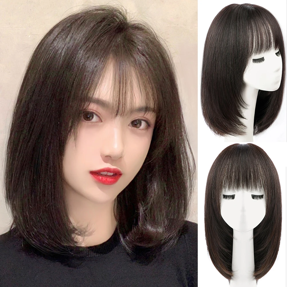 Wigs for Women Human Hair Light Straight Bob Wig With Bangs Black Bob Wigs 100% Human Hair Wigs