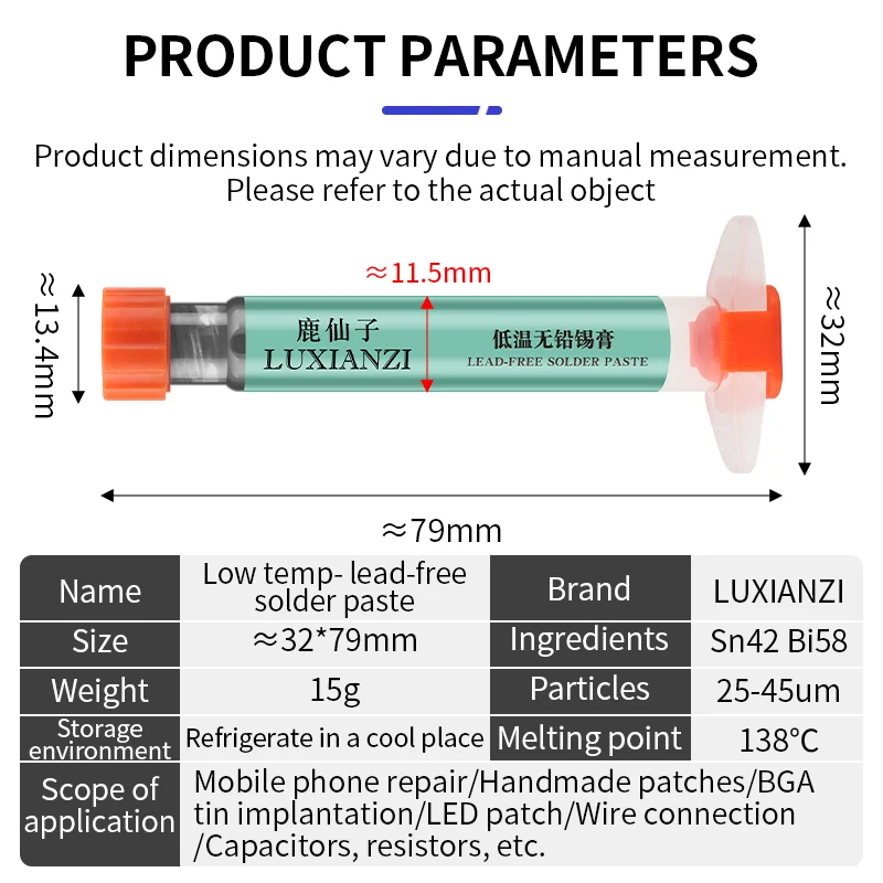 LUXIANZI 138℃ Solder Paste Syringe Flux Lead-free Sn42Bi58 For Soldering SMD BGA IC PCB Needle Tube  No Clean Welding Paste