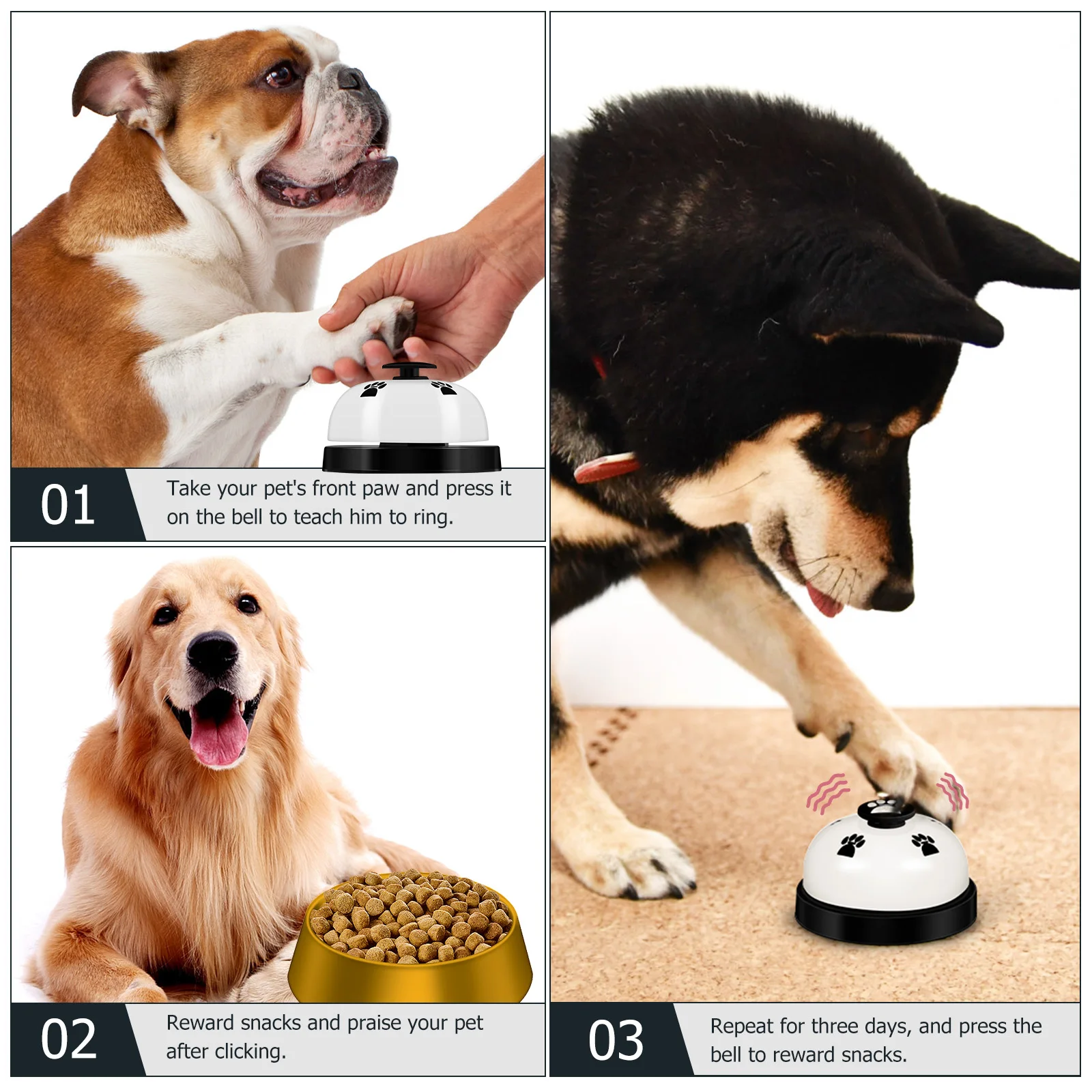 

3pcs Dog Training Bell Pet Potty Adjustable Game Door Abs Service Call Bell Easy Use Non Skid Bottom Lightweight Loud Ringing