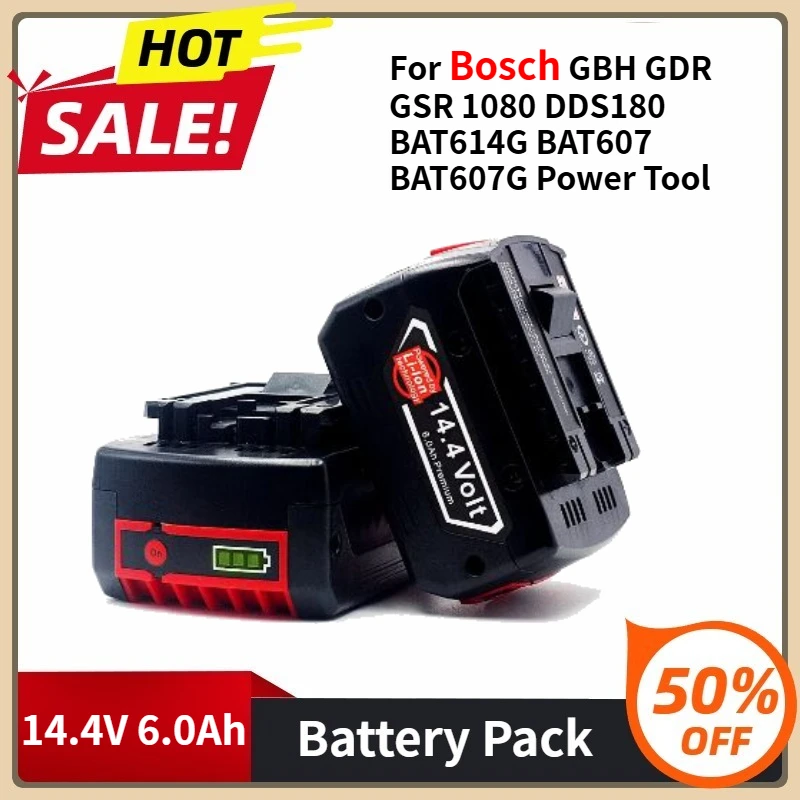 

Replacement 14.4V 6.0Ah Battery For Bosch GBH GDR GSR 1080 DDS180 BAT614G BAT607 BAT607G Power Tool Rechargeable Battery