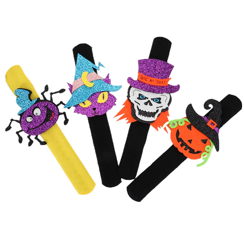 

4 Pcs Pumpkin Bat Bracelet Kids Slap Bands Toys Bracelets Halloween Props Decor Wrist Party Favors Ring