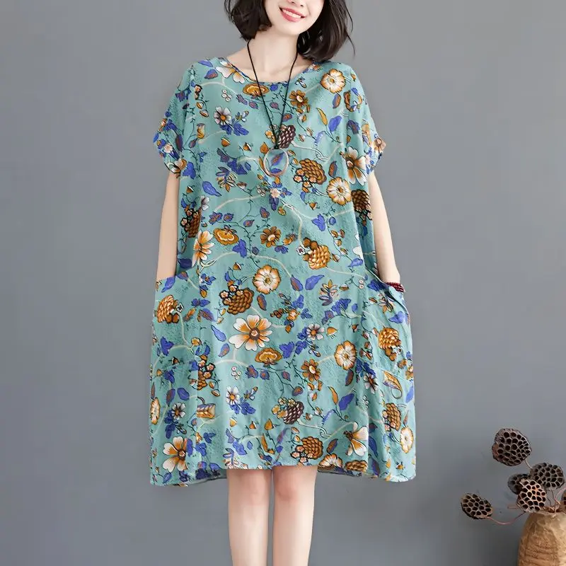 240 Kg Large Size Women's Dress New Style Summer Wear Fat Mm Western Style Cover One's Belly Mom Dresses Loose Nightdress