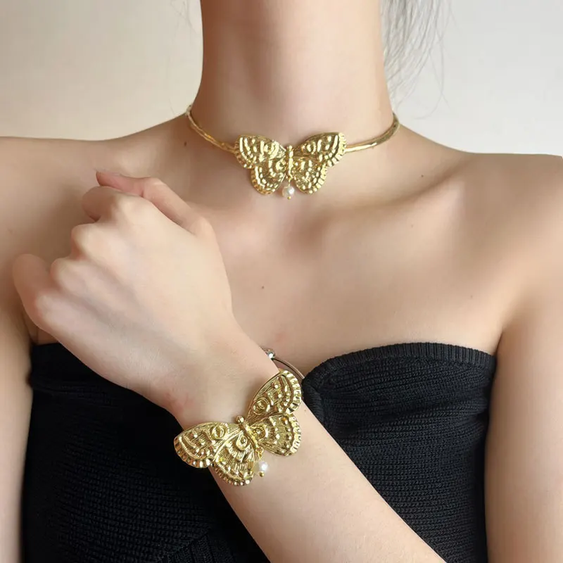 Luxury Jewelry Set, Illusion Butterfly Pearl Material, Exquisite Butterfly Vintage French Women’s, Office/Gathering Stylish