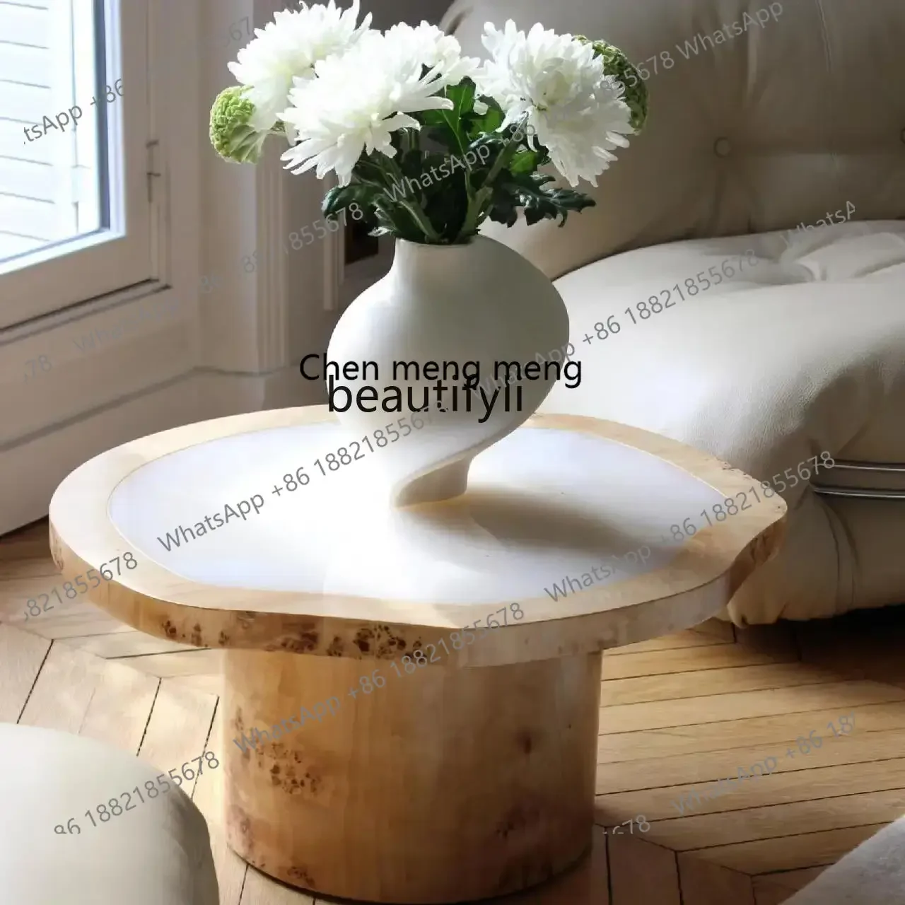 

zxMedieval white jade marble coffee table living room home designer creativity, cream wind cloud coffee table combination