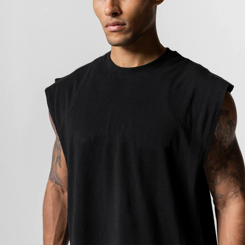 Men's Summer Gym Shirt Open Side Cut Off Mesh Sleeveless T-shirts For Men Tank Tops Workout Fitness Singlets Sport Vest Clothing