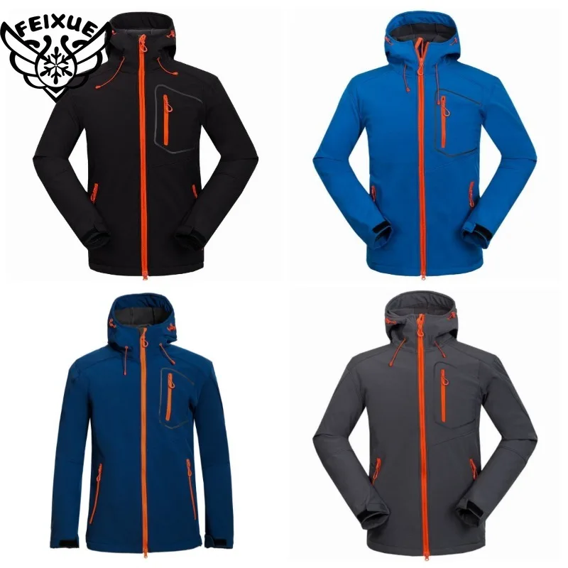 

2025 Softshell Jacket Men Hooded Warm Fleece Waterproof Outdoor Hiking Clothing Skiing Fishing Camping Coat Windproof Coats Men
