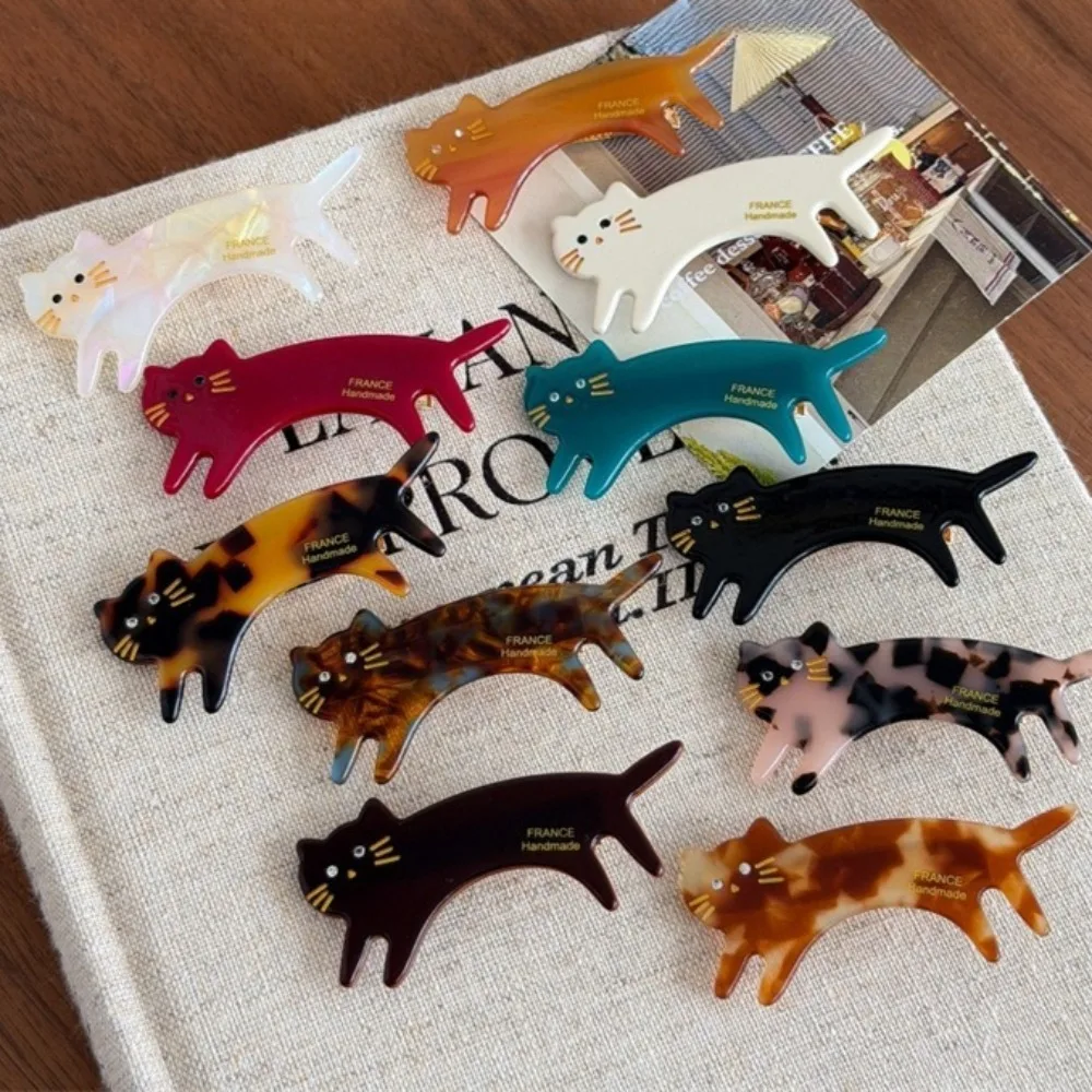 Acetate Drop Glaze Cartoon Cat Hairpin for Women New Simple Cute Animal Side Small Hair Clip Korean Headgear Hair Accessories