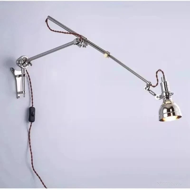 Industrial Style Retro Retractable Arm Chrome Wall Lamp Bedside Bedroom Study Coffee Shop Workbench Folding Decorative Wall Lamp