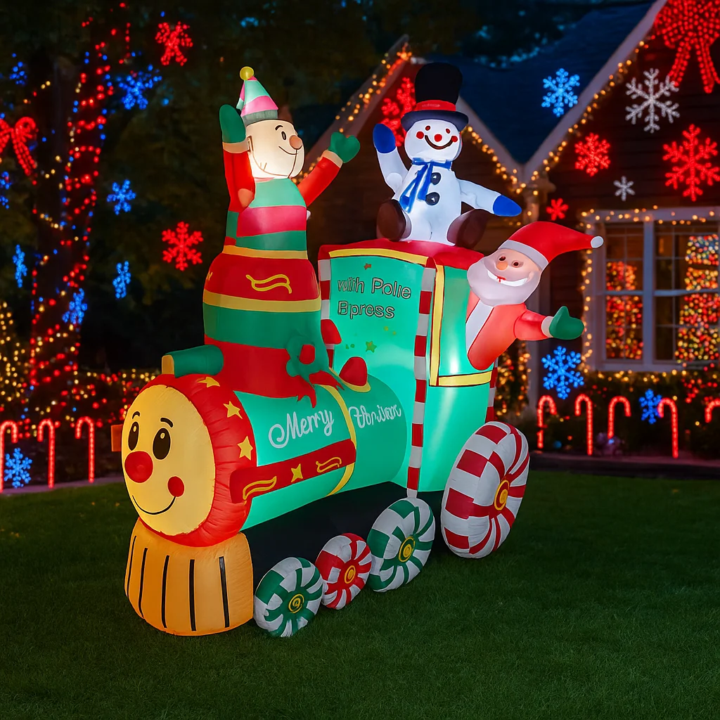 

1.8M/5.9FT Inflatable Santa Claus Elf Snowman Train Lights LED Home Decorations Toys Yard Xmas Supplies Holiday Ornaments