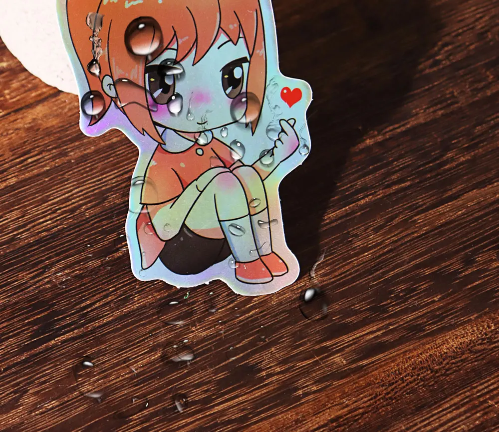 Holographische Aufkleber mit individuellem Logo, wasserdicht, Laser-Silber, Anime, gestanztes Vinyl, transparent, für Laptop, Skateboard, Auto, Hochzeit – Detail 19