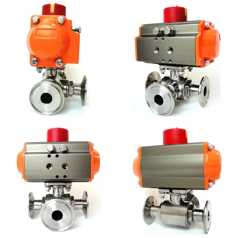 2026 3 Way SS316 L/T Type Pneumatic Actuator Sanitary Water Ball Valve
