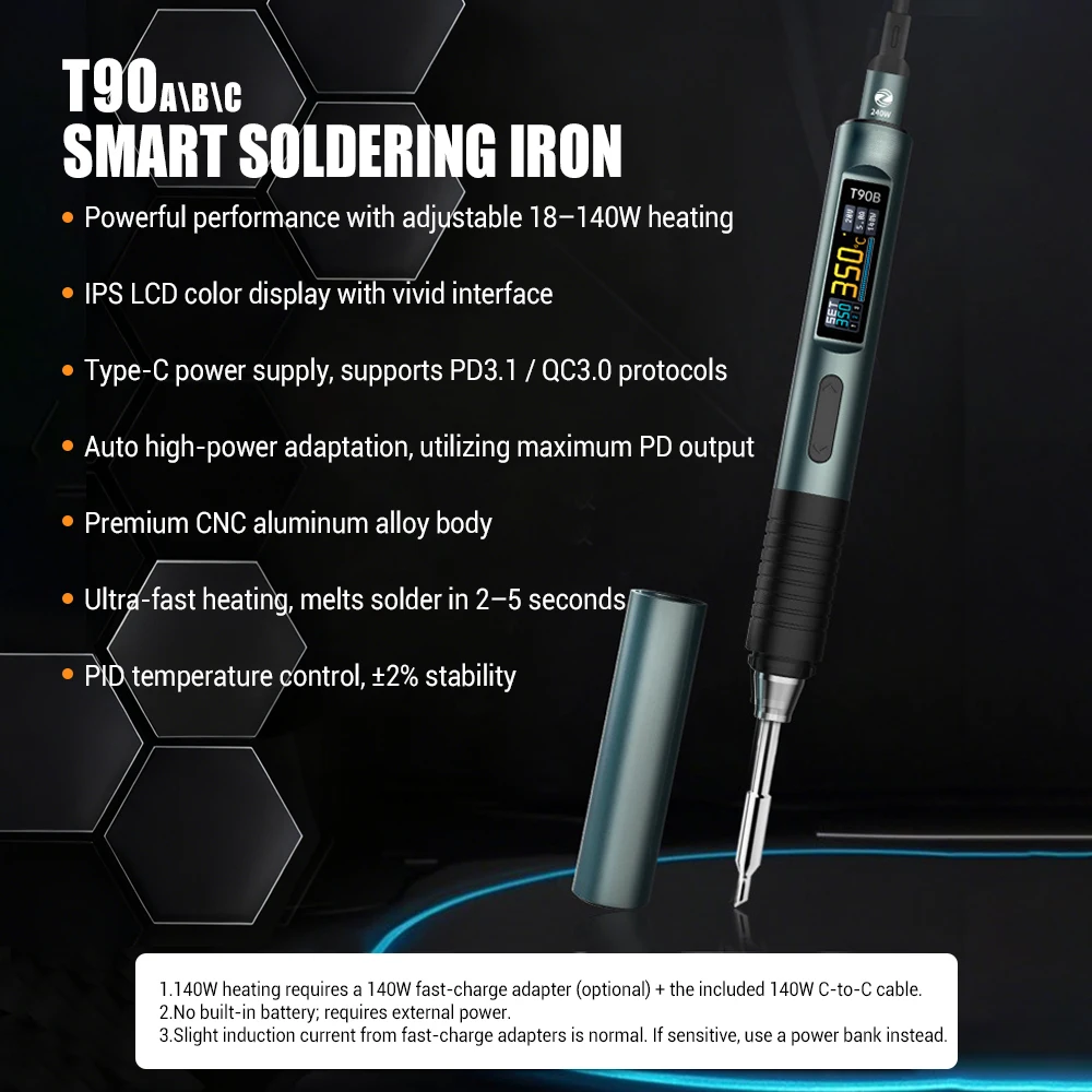 

T90 140 Вт умный паяльник портативный цифровой дисплей автоматический режим сна печатная плата прецизионный паяльник набор инструментов для ремонта быстрая зарядка