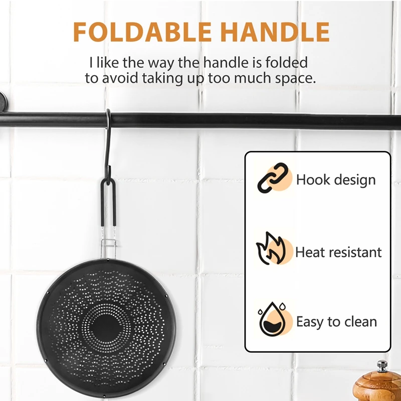 13 Inch Silicone Splatter Screen - Pan Cover With Folding Handle,Heat Resistant Oil Splash Guard,Heat Insulation Black