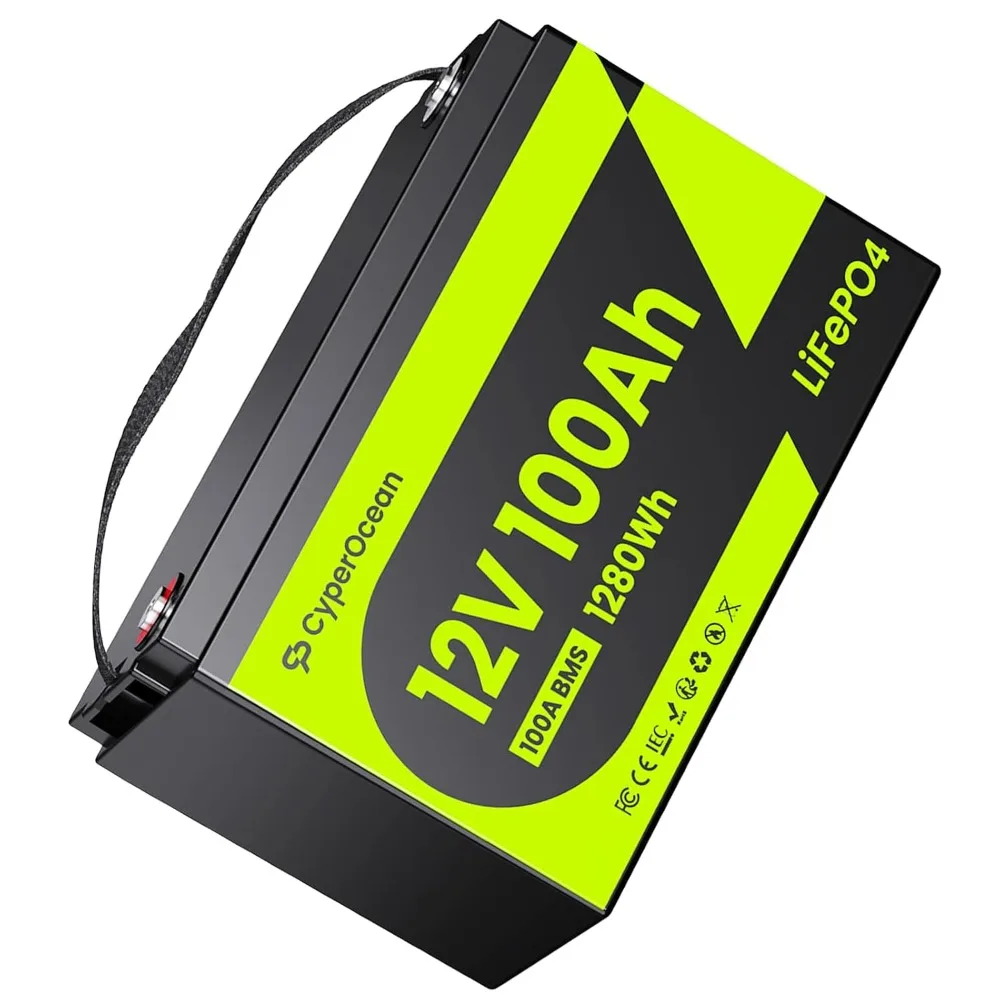 12V 100Ah LiFePO4 Battery, Ultra-Lightweight Deep Cycle Lithium Battery with 100A BMS & Low-Temp Cut-Off, Customized