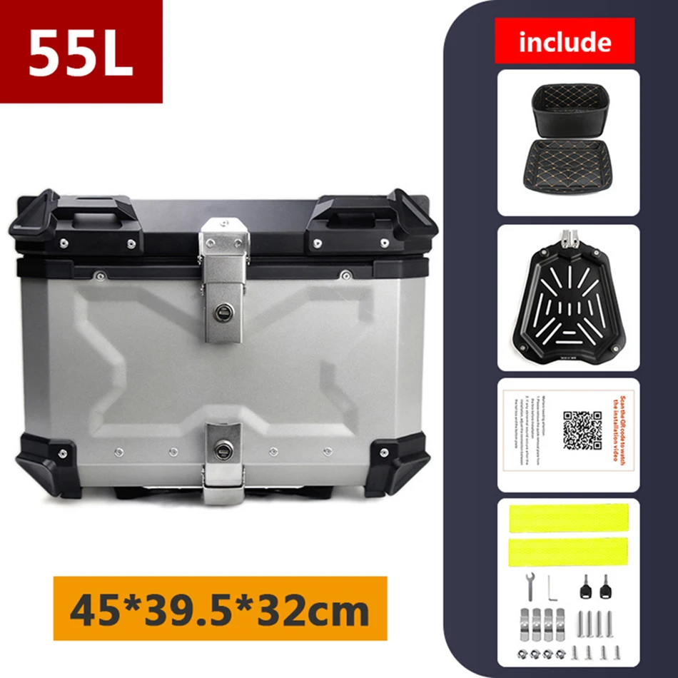 Universal 55L Moto Box alluminio Moto viaggio bagagli Storage Top Case grande capacità Moto Top Box