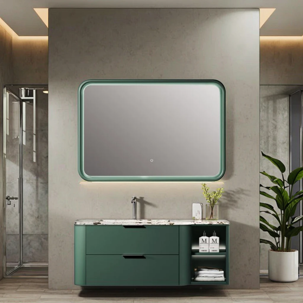 Modern Design Wall Mounted Bathroom Vanity Solid Wood Plywood Painted Smart Mirror Waterproof Home Hotel