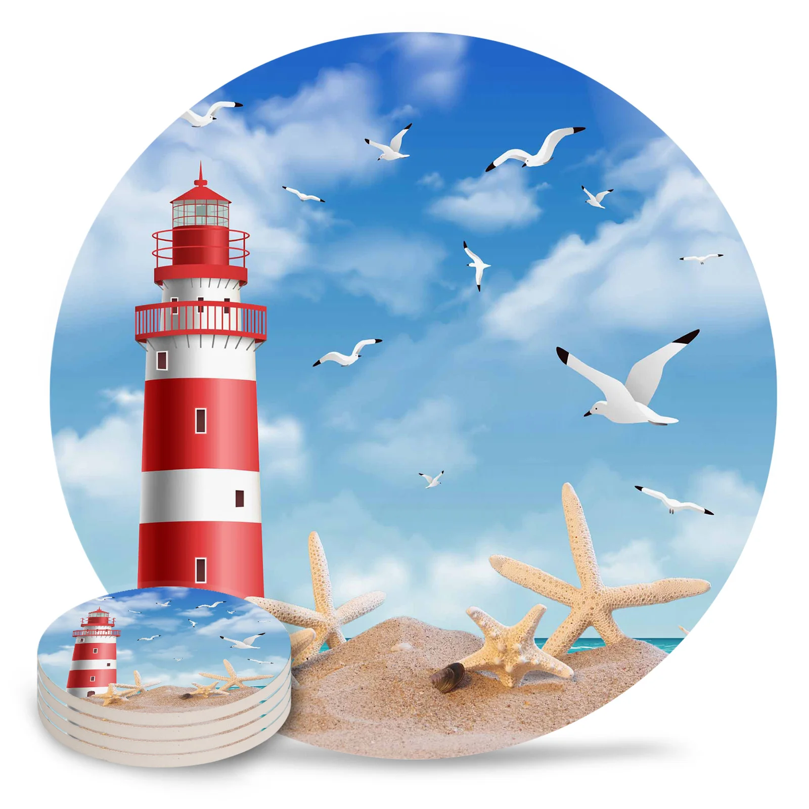 

Подставки в виде морской звезды, чайки, керамический набор, круглые впитывающие подставки под напитки, кофейный чай, столовый коврик