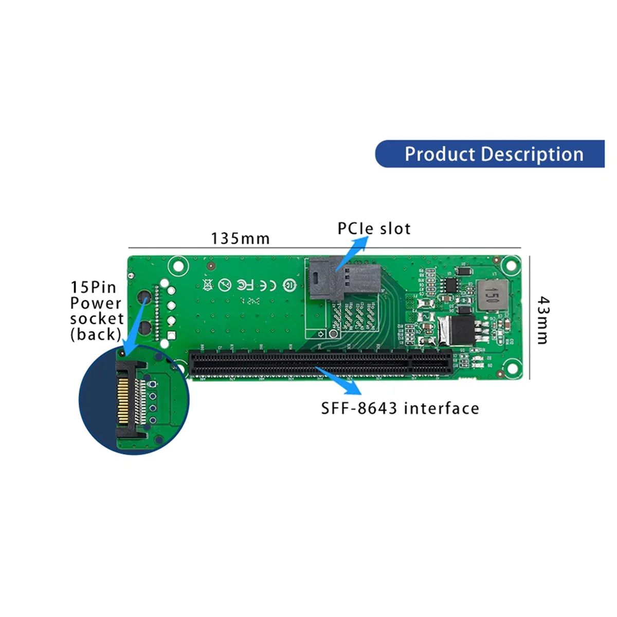 SFF-8643 1พอร์ตไปยังอะแดปเตอร์สล็อต X16 PCIe